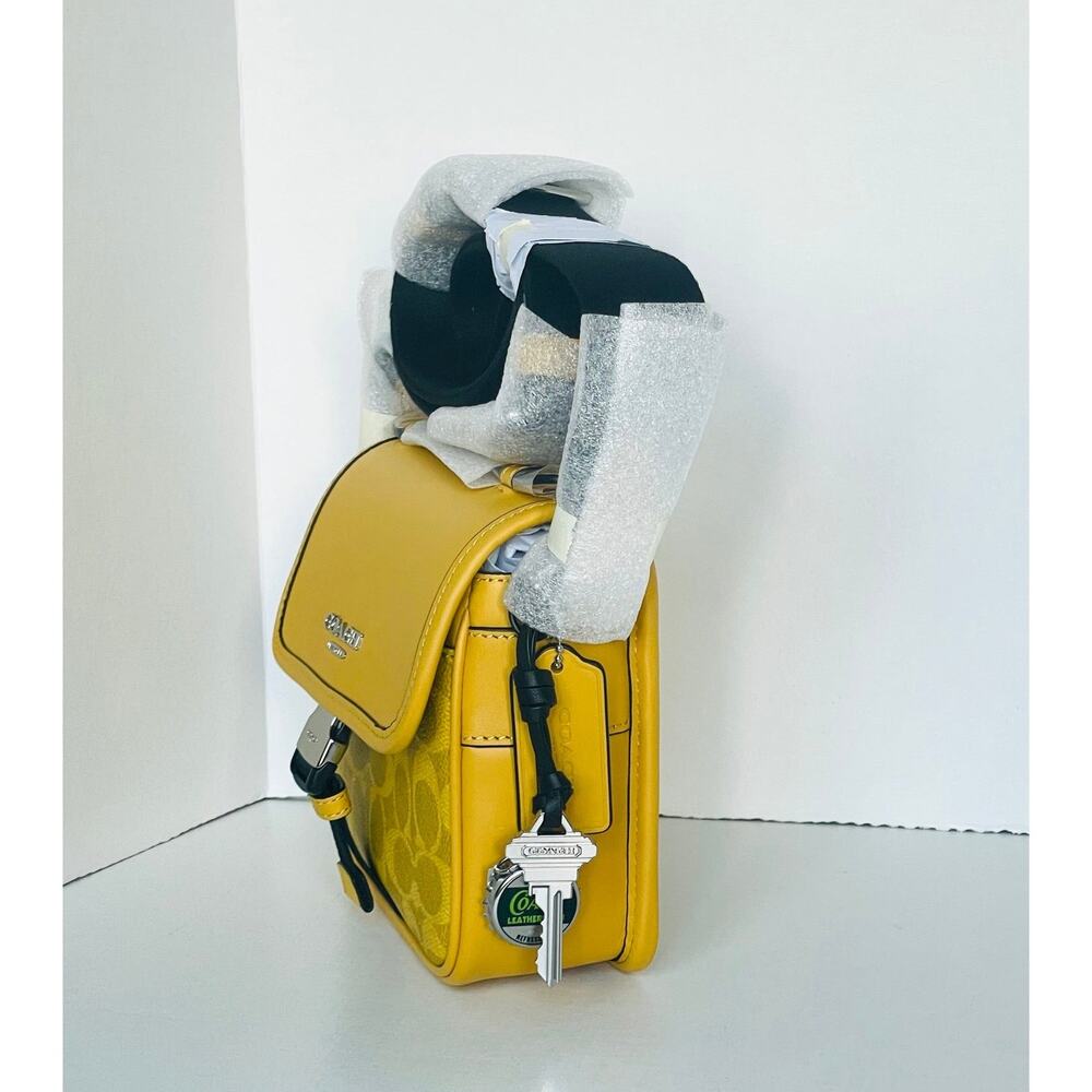 Coach Racer Crossbody Bag Canary Yellow Signature Canvas Charms CEB25 - Picture 7 of 13